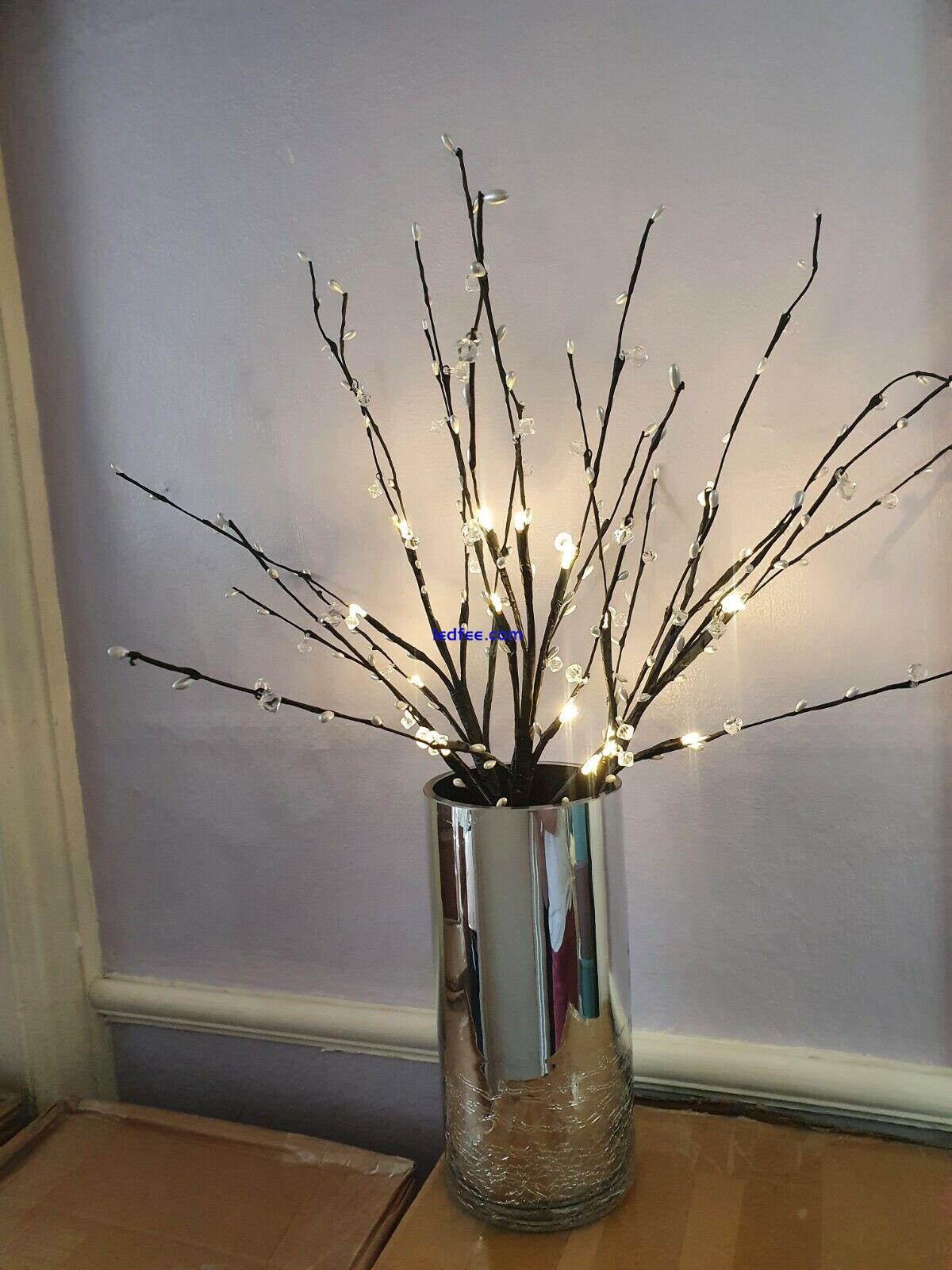 3 Branches 24LED Twig Lights Pearls Crystals Home Bedroom Decor 60cm Warm White 5 