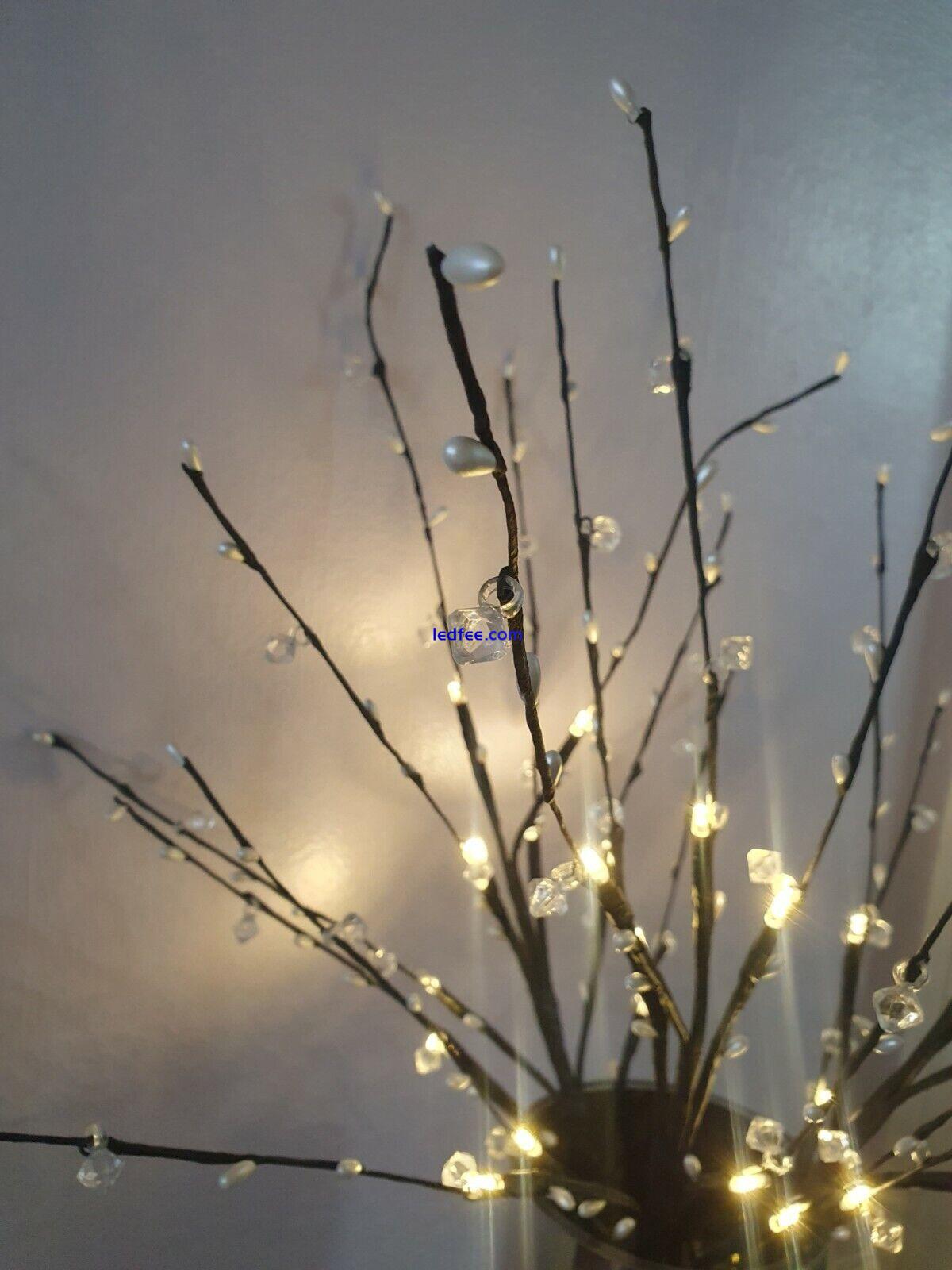 3 Branches 24LED Twig Lights Pearls Crystals Home Bedroom Decor 60cm Warm White 4 