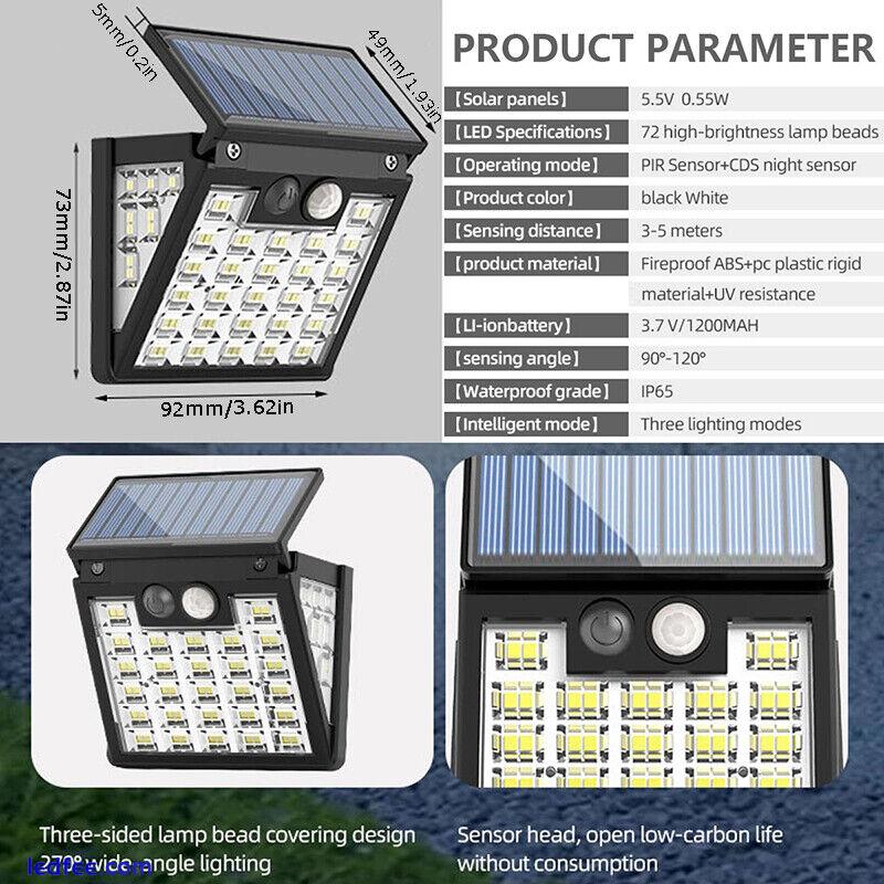 Solar PIR Motion Sensor Wall Light LED Outdoor Yard Garden Street Flood Lamp 2 