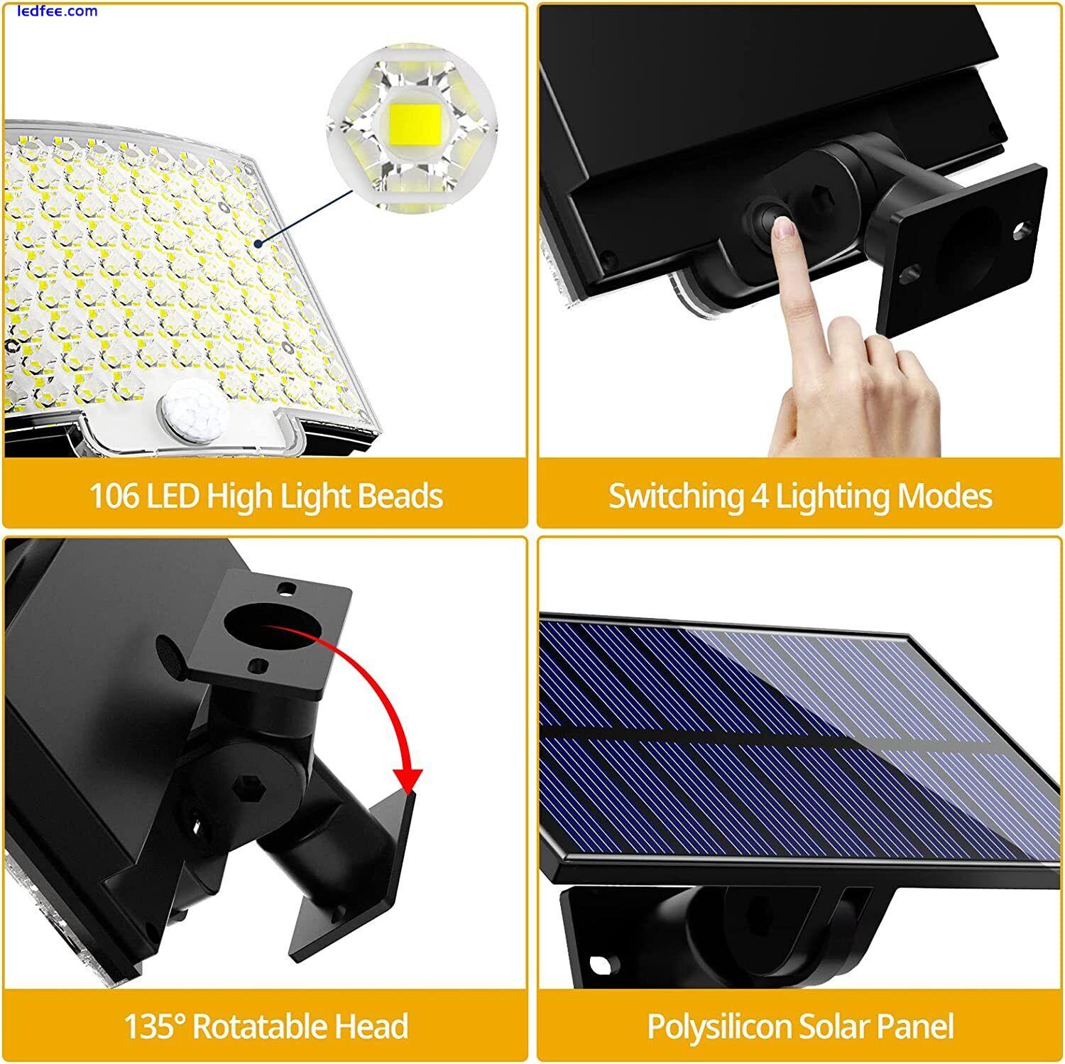 106 LED Waterproof Outdoor Street Solar Light with Motion Sensor 3 Modes Remote  5 