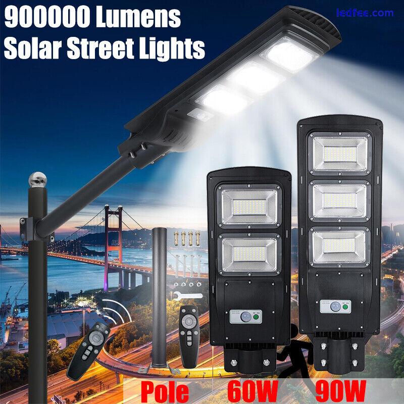 90W Commercial Solar Street LED Lights FloodLight  Outdoor Road Wall Lamp + Pole 0 