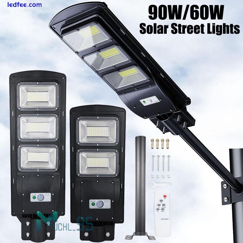 90W Commercial Solar Street LED Lights FloodLight  Outdoor Road Wall Lamp + Pole 1 