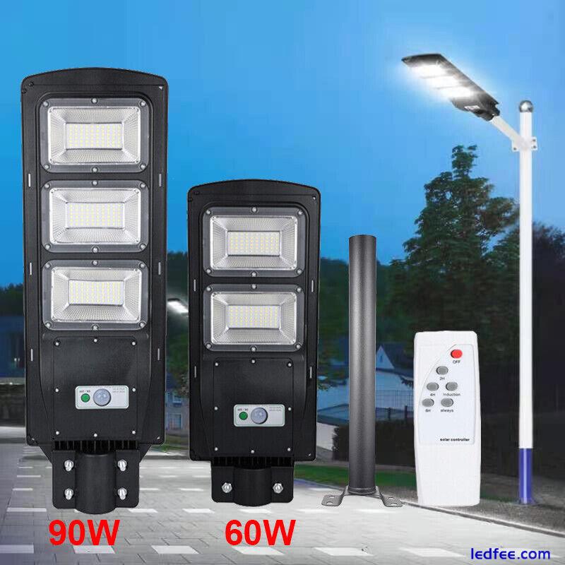 90W Commercial Solar Street LED Lights FloodLight  Outdoor Road Wall Lamp + Pole 3 