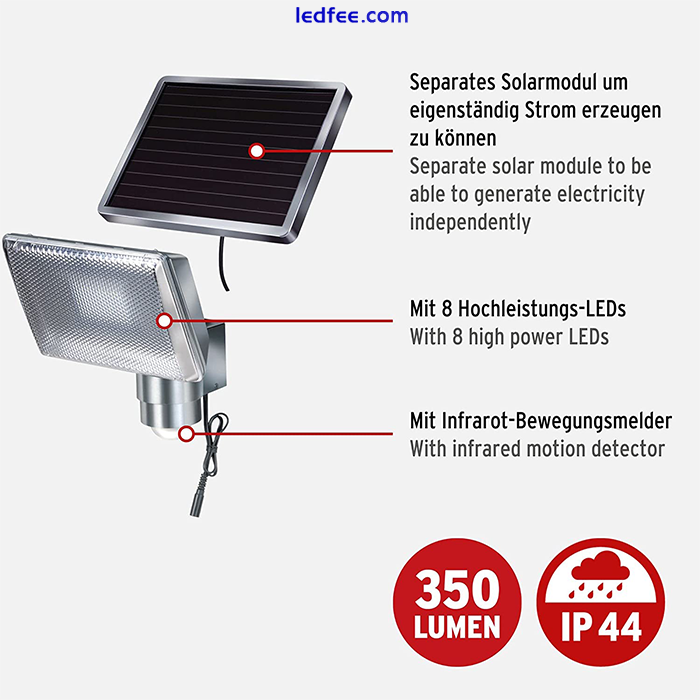 Brennenstuhl Solar PIR Motion Sensor LED Outdoor Security Flood Light Aluminium 1 