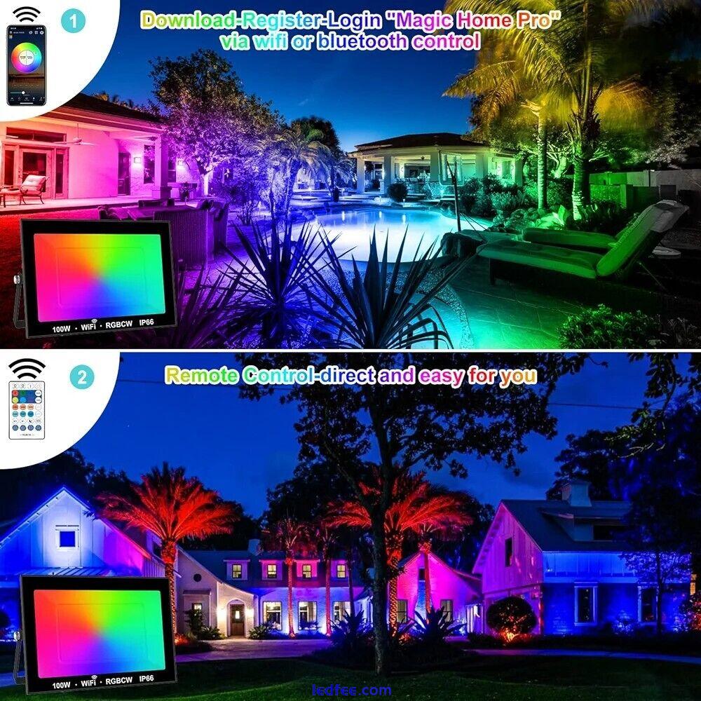 Smart RGB LED Flood Lights 100w Floodlight Remote & App Control Wi-Fi 4 