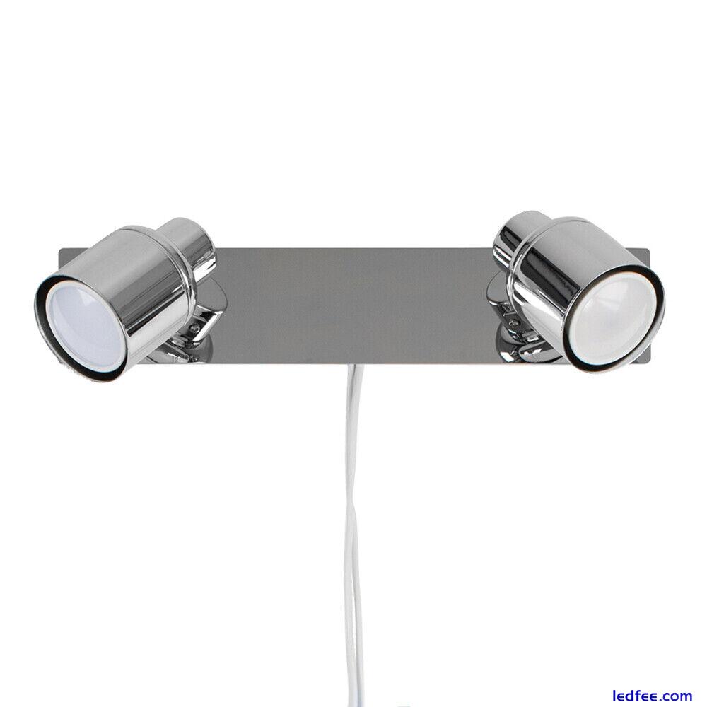 Plug In Easy Fit LED Twin 2 Way Wall Spot Lights Spotlights - Reading / Bedside 2 