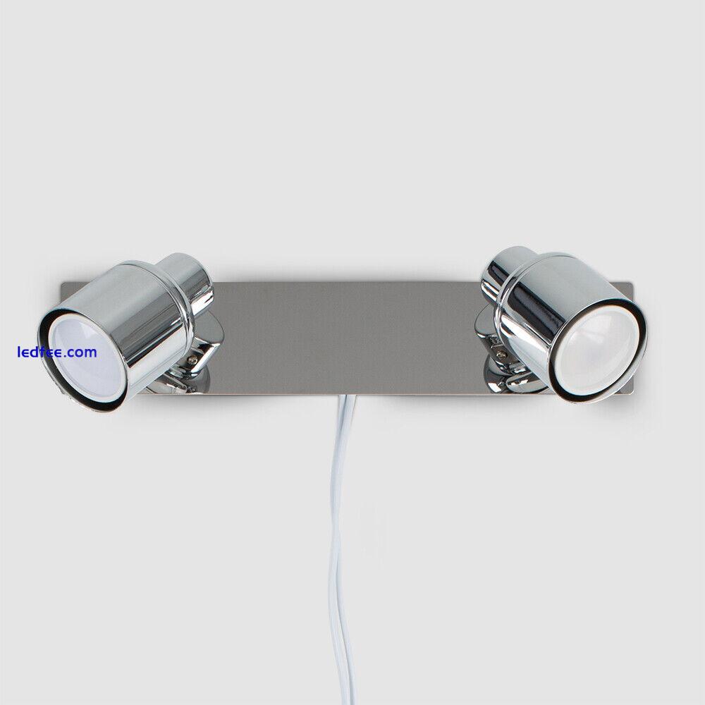 Plug In Easy Fit LED Twin 2 Way Wall Spot Lights Spotlights - Reading / Bedside 3 