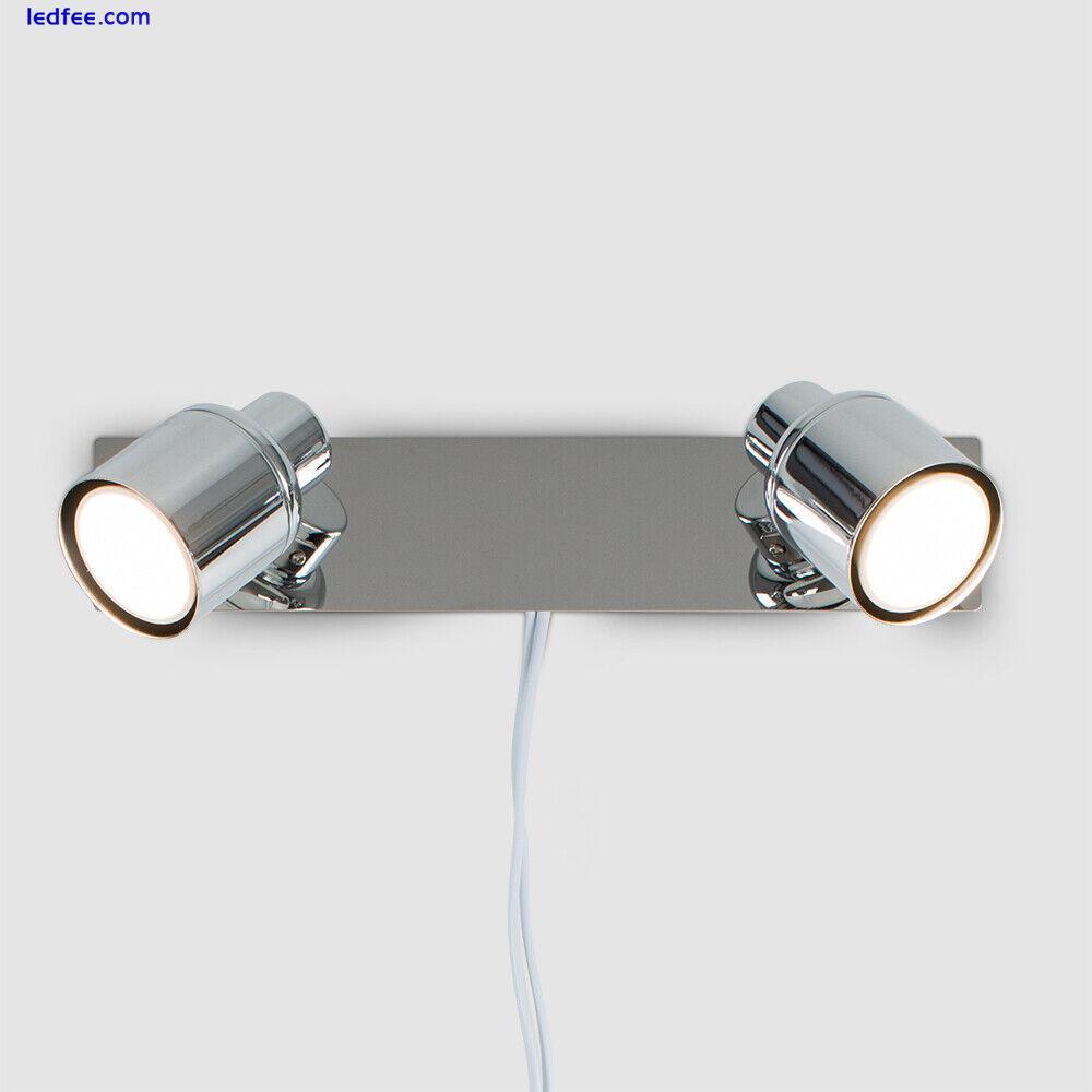Plug In Easy Fit LED Twin 2 Way Wall Spot Lights Spotlights - Reading / Bedside 4 