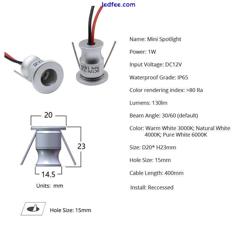 10/20pcs 1W COB LED Downlight Recessed Ceiling Light Lamp Spotlight DC12V IP65 1 