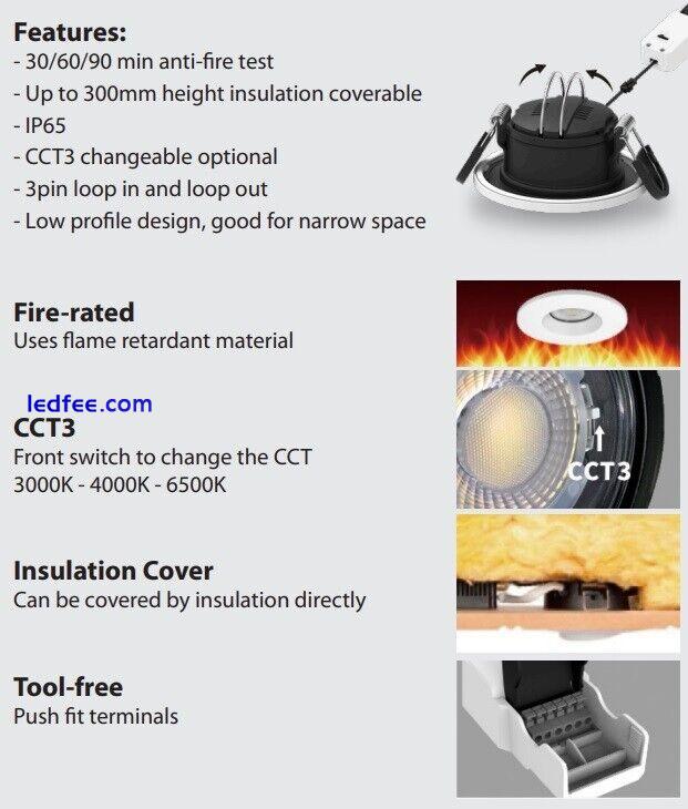 Recessed Fire Rated Ceiling LED Downlights IP65 Spotlights Downlighters 6W 3 
