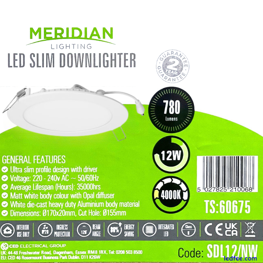 Meridian LED Slim Downlight Panel Light LED Slim 12W Nature White 170mm IP20 3 