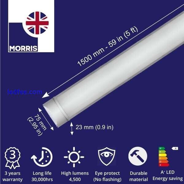 LED Batten Light Slim 5FT 45W Ceiling Fitting Low Profile 6400K 150CM Morris 0 