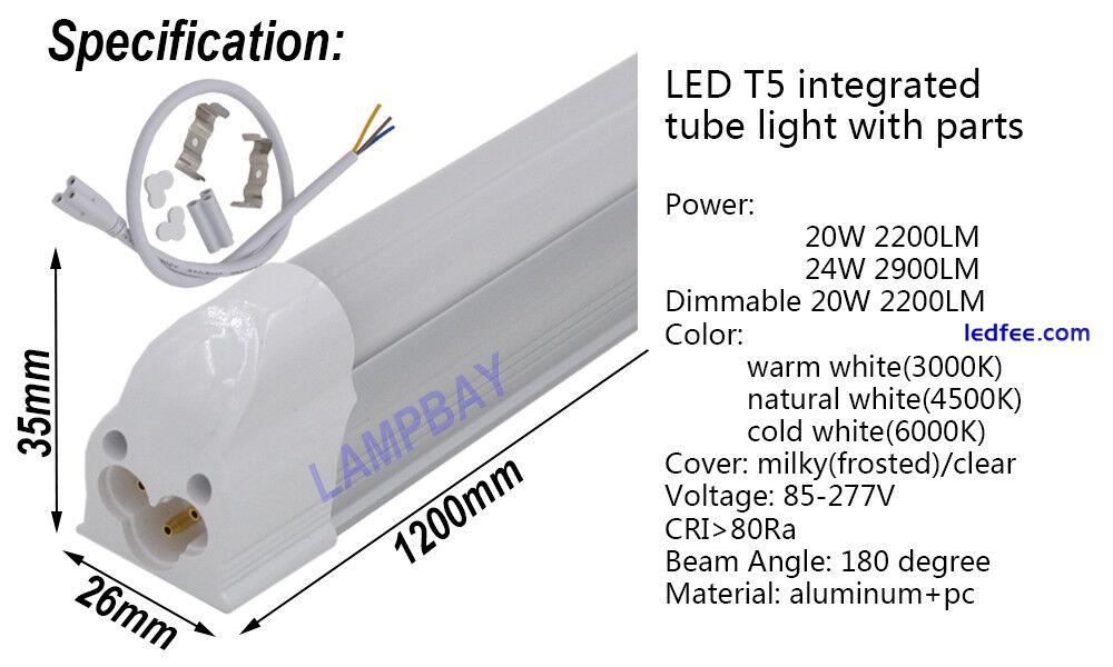 2-50/pack Dimmable LED Tube Light 4Foot 1.2m 24W T5 Bulb Slim Bar Lamp 110V 220V 0 