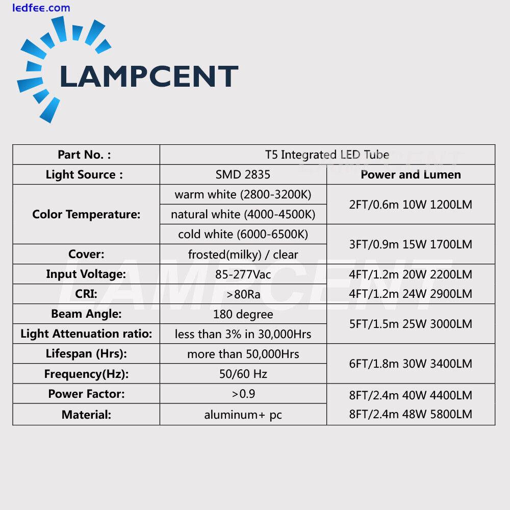 20-100/Pack 2FT.3FT.4FT.5FT.6FT.8FT T5 Integrated LED Tube Light Slim Bar Lamp 1 