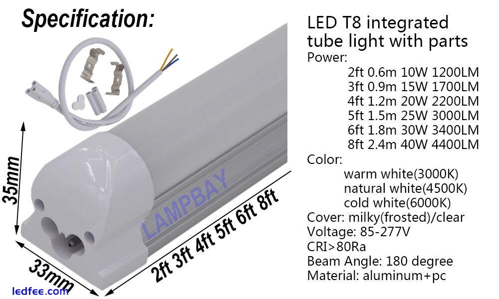 LED Tube Light 2ft 3ft 4ft 5ft 6ft 8ft T8 Integrated Bulb Fixture Linear Lamp 0 