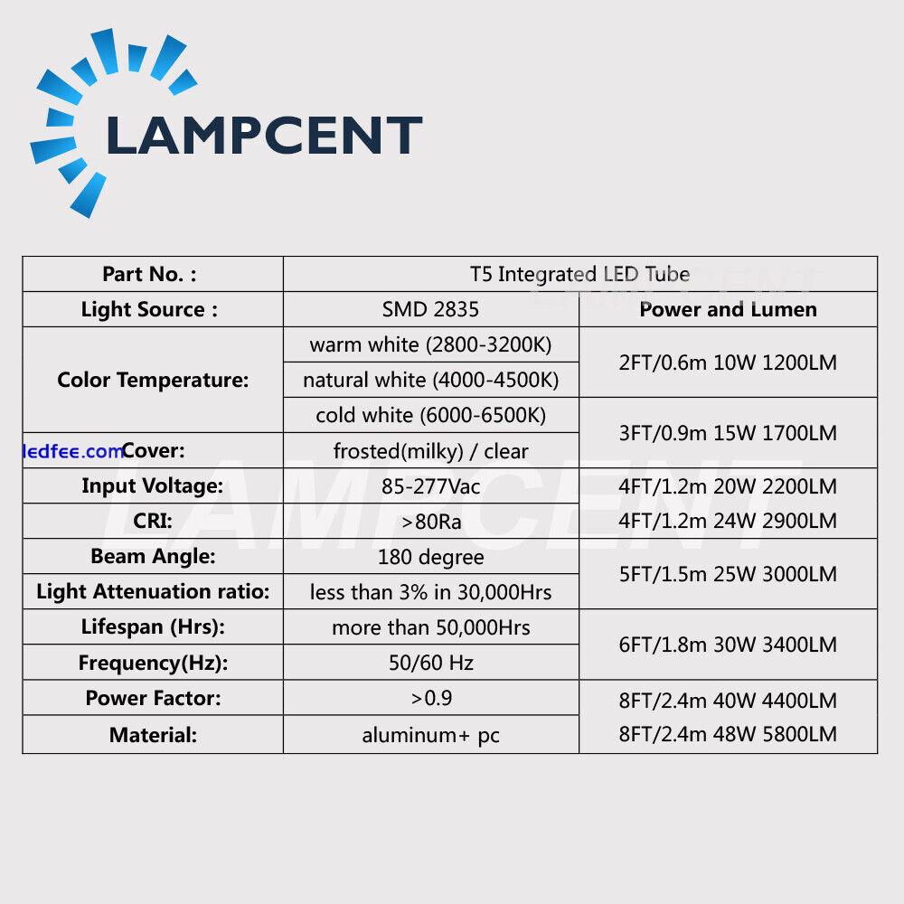 60/Pack LED Tube T5 Integrated Light 2ft 3ft 4ft 5ft 6ft 8ft Slim Lamp Fixture 1 