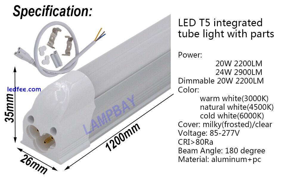 4-100/pack Dimmable LED Tube Light 4ft 1.2m 24W T5 Integrated Bulb Lamp Fixture 0 