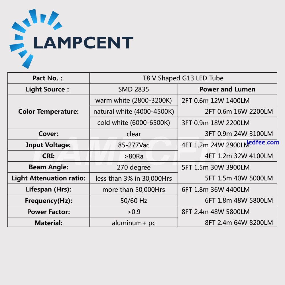 10/Pack T8 V Shape 4FT LED Tube 24W 32W 48W 4Foot G13 Bulb 4500K LED Shop Light 5 