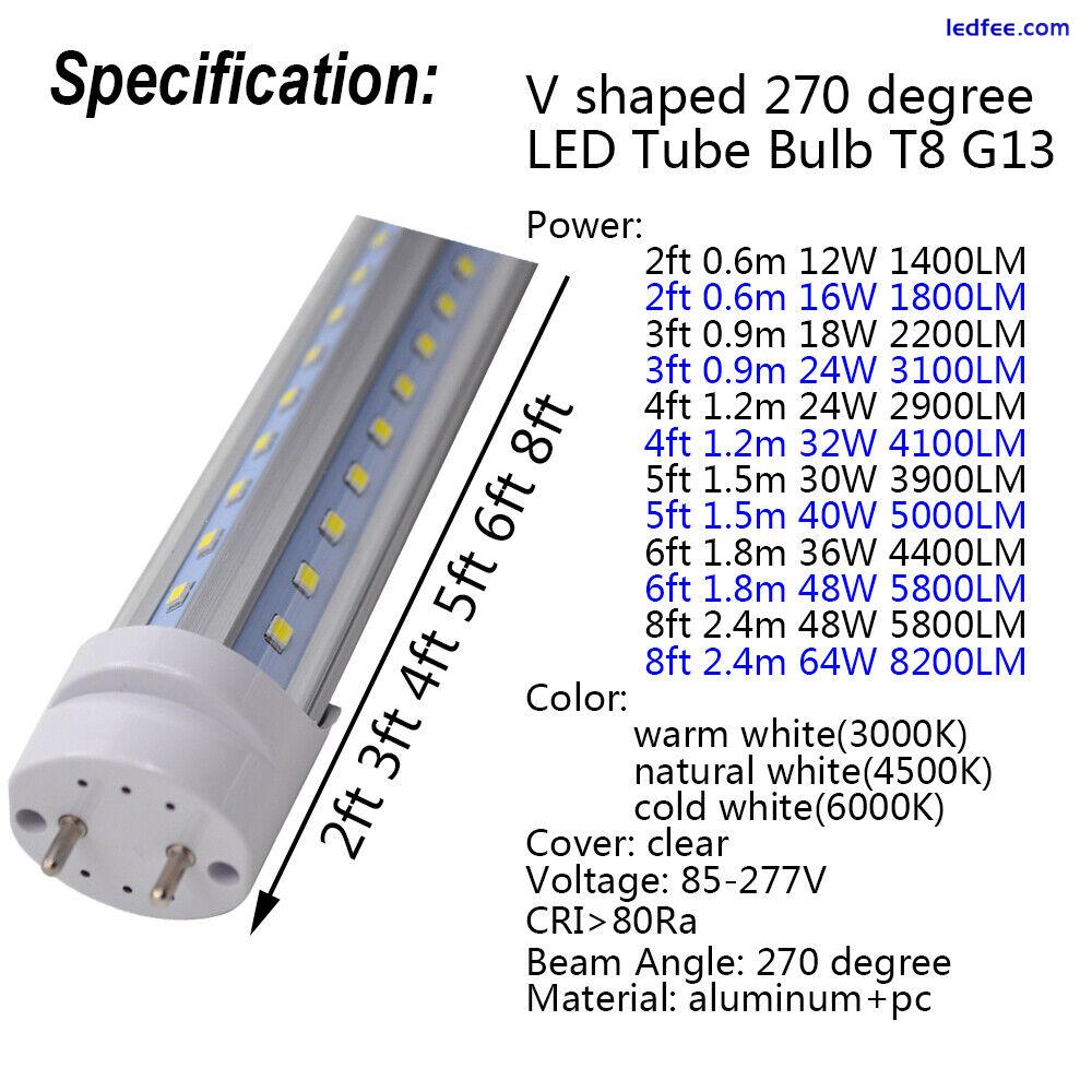 V Shape LED Tube Bulb 2ft 3ft 4ft 5ft 6ft T8 G13 Light Retrofit Fluorescent Lamp 0 