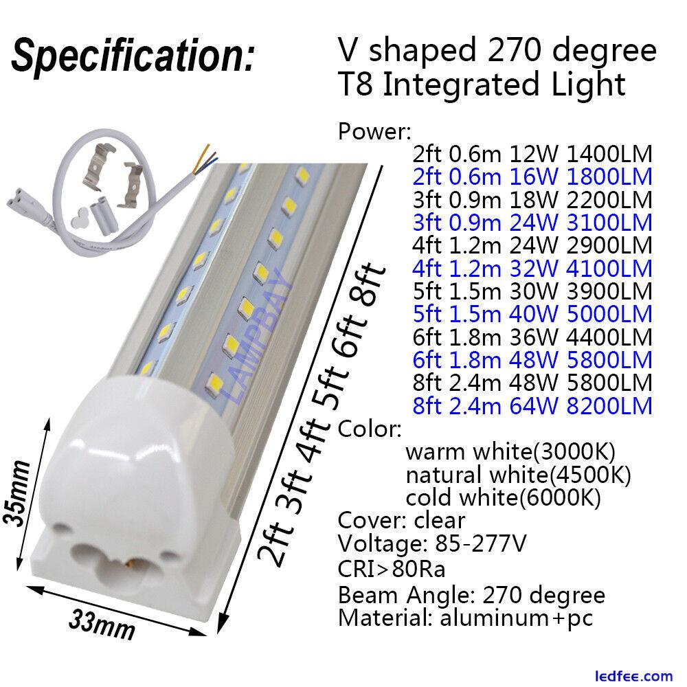 LED Tube Lights V shaped 2ft 3ft 4ft 5ft 6ft 8ft Bar Lamp T8 Integrated Fixture 0 