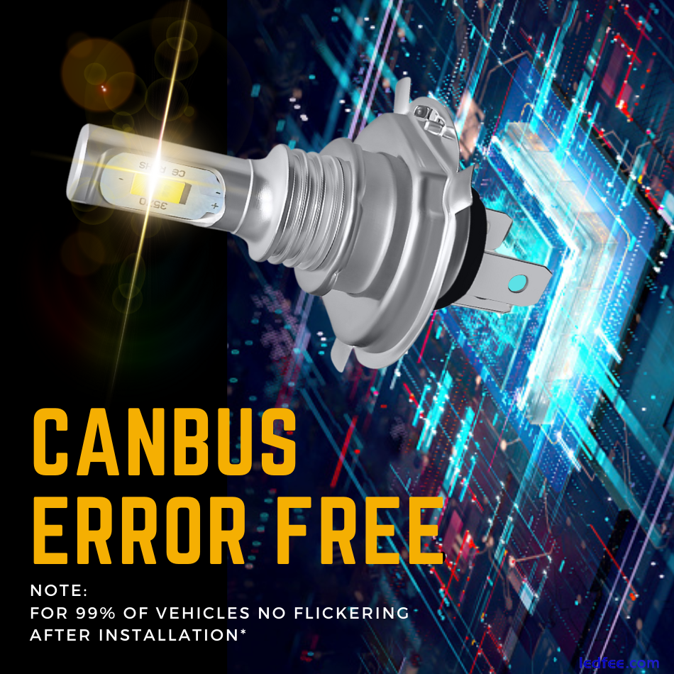 H4 Led Xenon White Canbus Error Free 6000k Car High Low Beam Headlight Bulbs 12v 2 