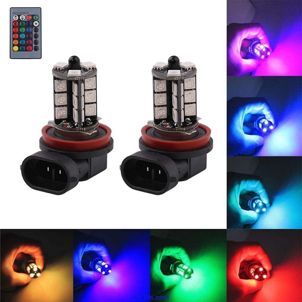 Pair H11 H8 RGB Colourchange LED fog light bulbs remote control 12v headlight 1 
