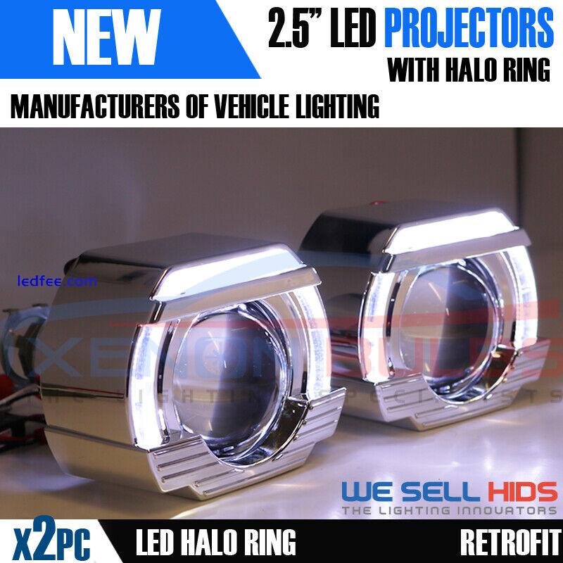 2 x 2.5'' Bi-Xenon LED HID Retrofit Projectors Lens H1 H7 H4 Shroud SQUARE HALO 0 