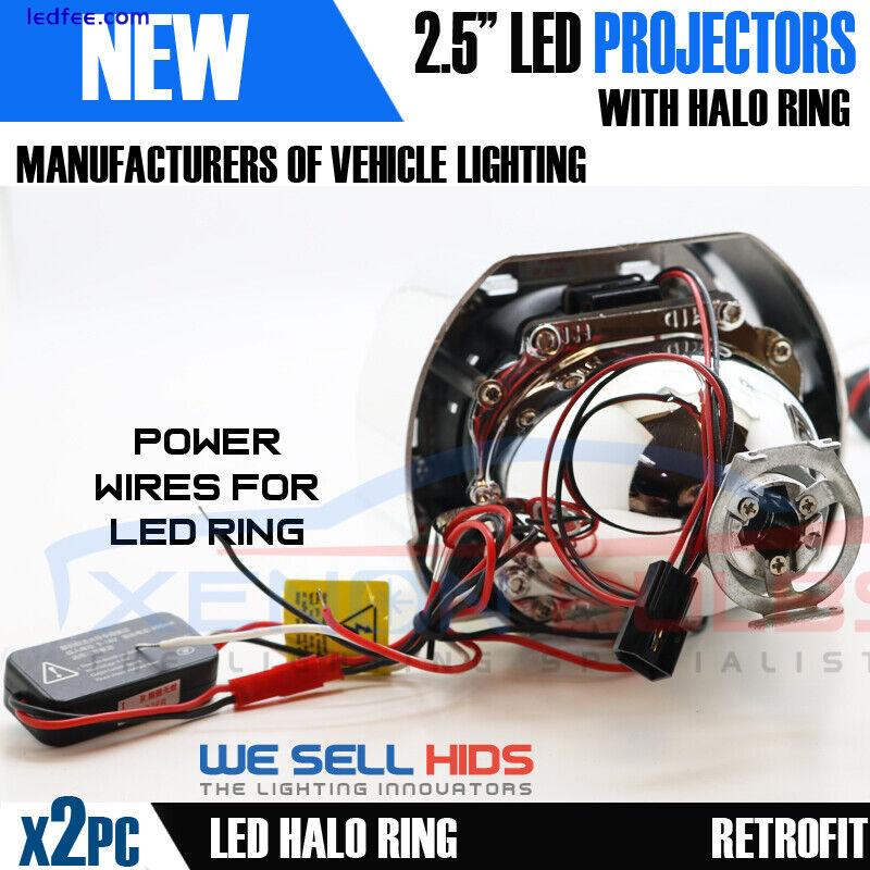 2 x 2.5'' Bi-Xenon LED HID Retrofit Projectors Lens H1 H7 H4 Shroud SQUARE HALO 1 