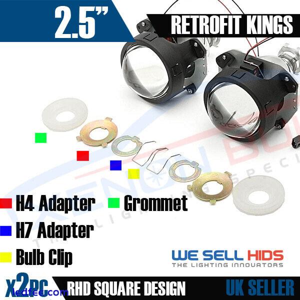 2 x 2.5'' Bi-Xenon LED HID Retrofit Projectors Lens H1 H7 H4 Shroud SQUARE HALO 2 