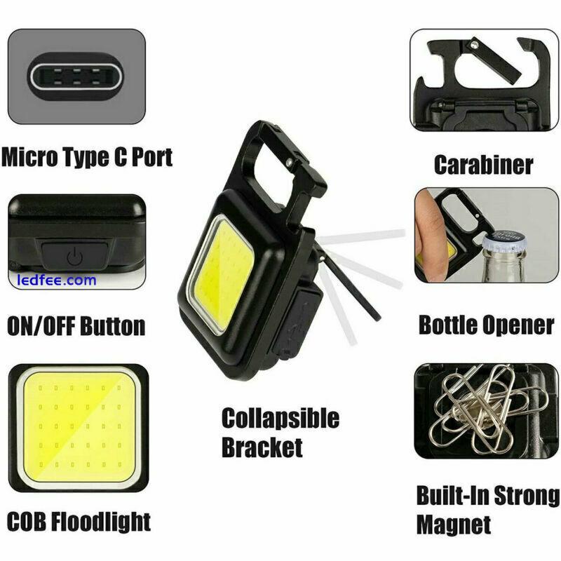 Mini Led Flashlight Portable Work Light Pocket USB Keychains Rechargeable Bright 2 