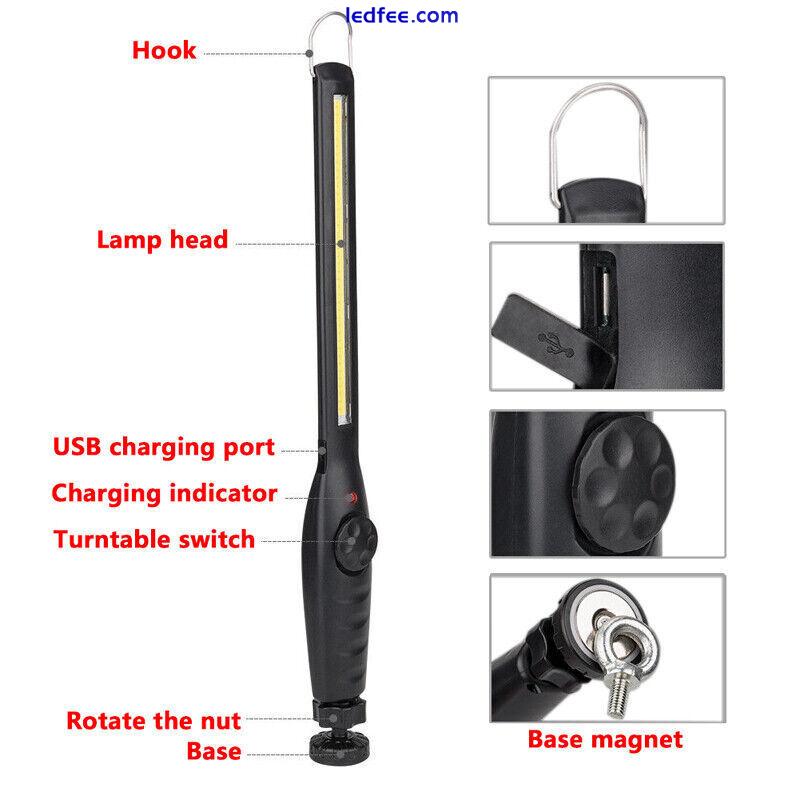 USB Rechargeable COB LED Work Light Hand Torch Inspection Magnetic Garage Lamp 2 