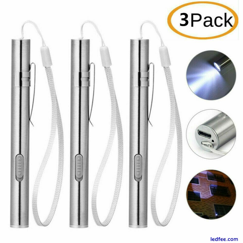 3x 10000Lumens Portable Super Bright LED USB-Rechargeable Pen Pocket Torch Lamps 4 