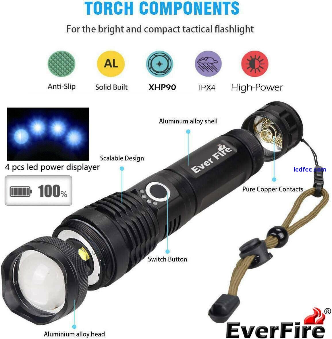 Super Bright XHP90 Flashlight Zoomable 990000Lumens Rechargeable USB Torch Light 2 