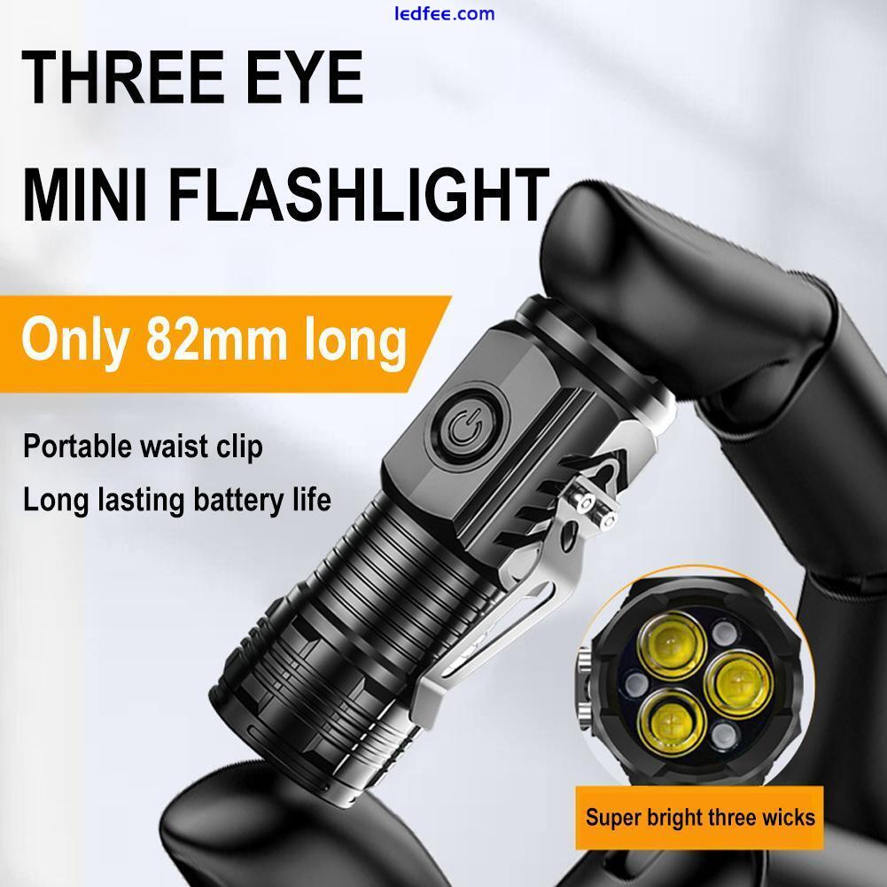 Three Eyed Flashlight Rechargeable Mini LED Flashlights  High Lumens 2-4H 0 