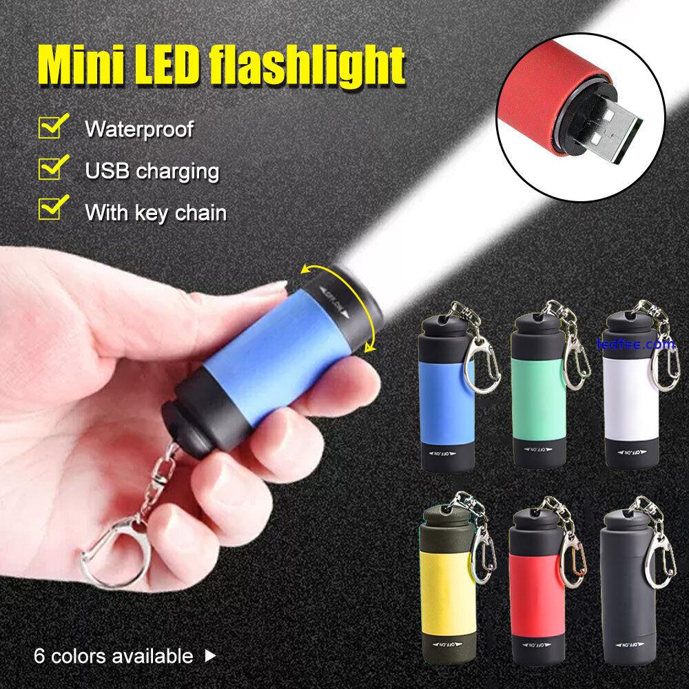Mini USB Rechargeable LED Small Flashlight Light  Torch Pocket Lamp W/ Keychain 0 
