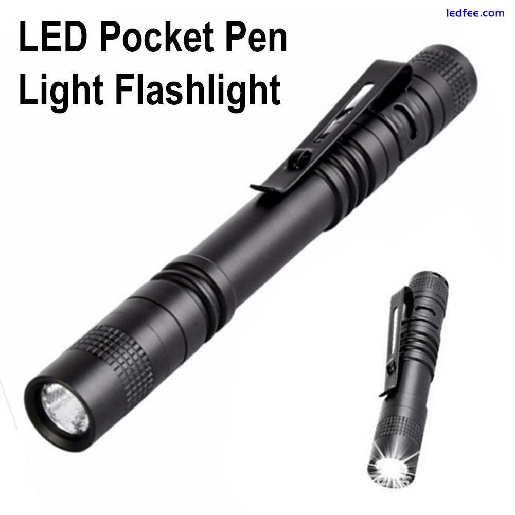 LED Flashlight Clip Mini Light Penlight Pocket Portable Pen Torch Lamp UK 0 