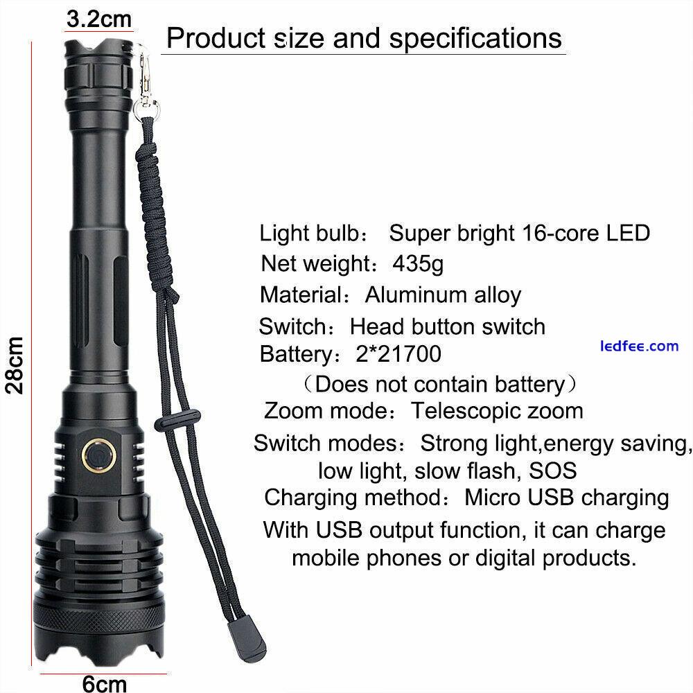 P160 Most Powerful 990000LM LED Flashlight P90 Zoom USB Rechargeable Torch 2 