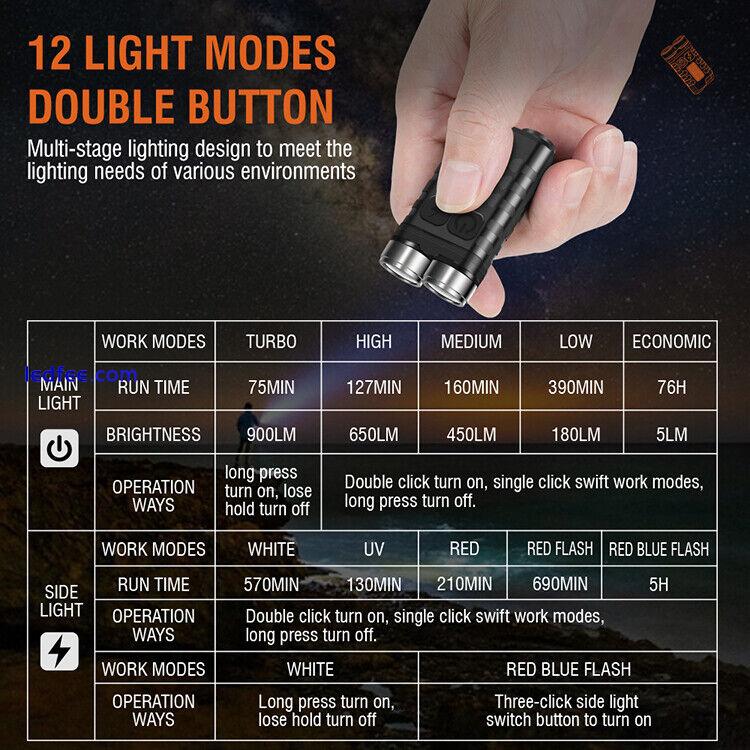 BORUiT V3 Mini Pocket LED Flashlight Magnetic Rechargeable Torch Work Light Lamp 4 