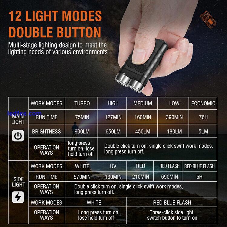 BORUIT V3 Mini Pocket LED Flashlight Magnetic Rechargeable Torch Work Light Lamp 5 