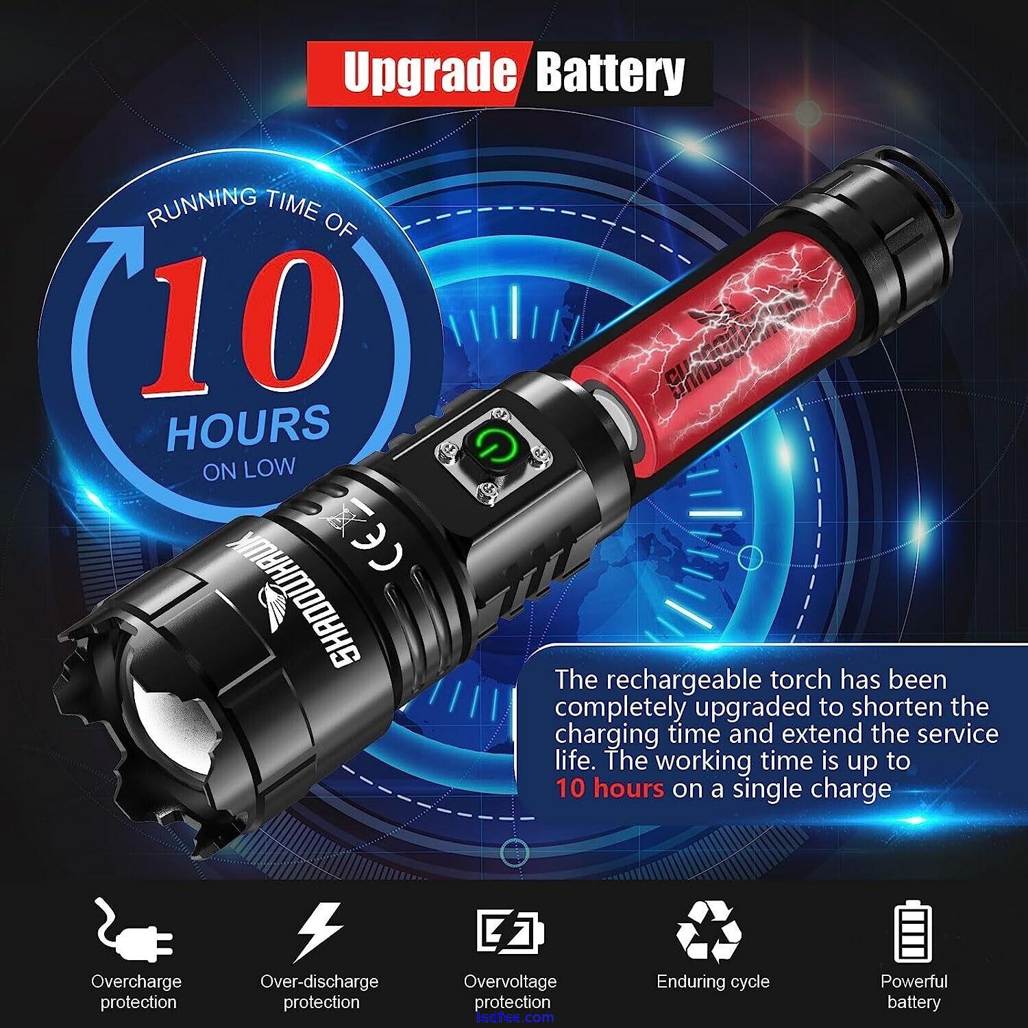 Shadowhawk Torches LED Super Bright, 20000 Lumens Rechargeable LED Torch, USB Ta 1 