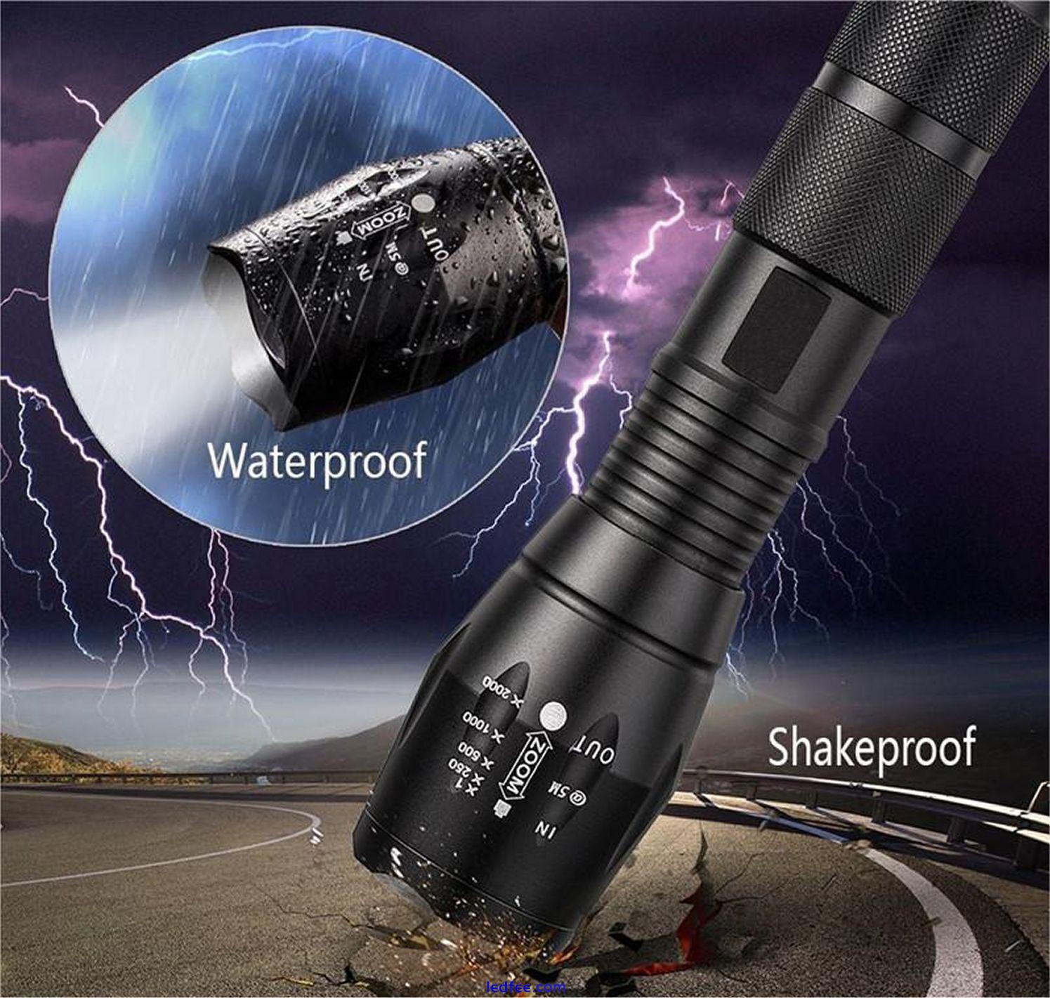 LED Torch Flashlight Police Military Bright High Power Waterproof, Zoom Tactical 4 