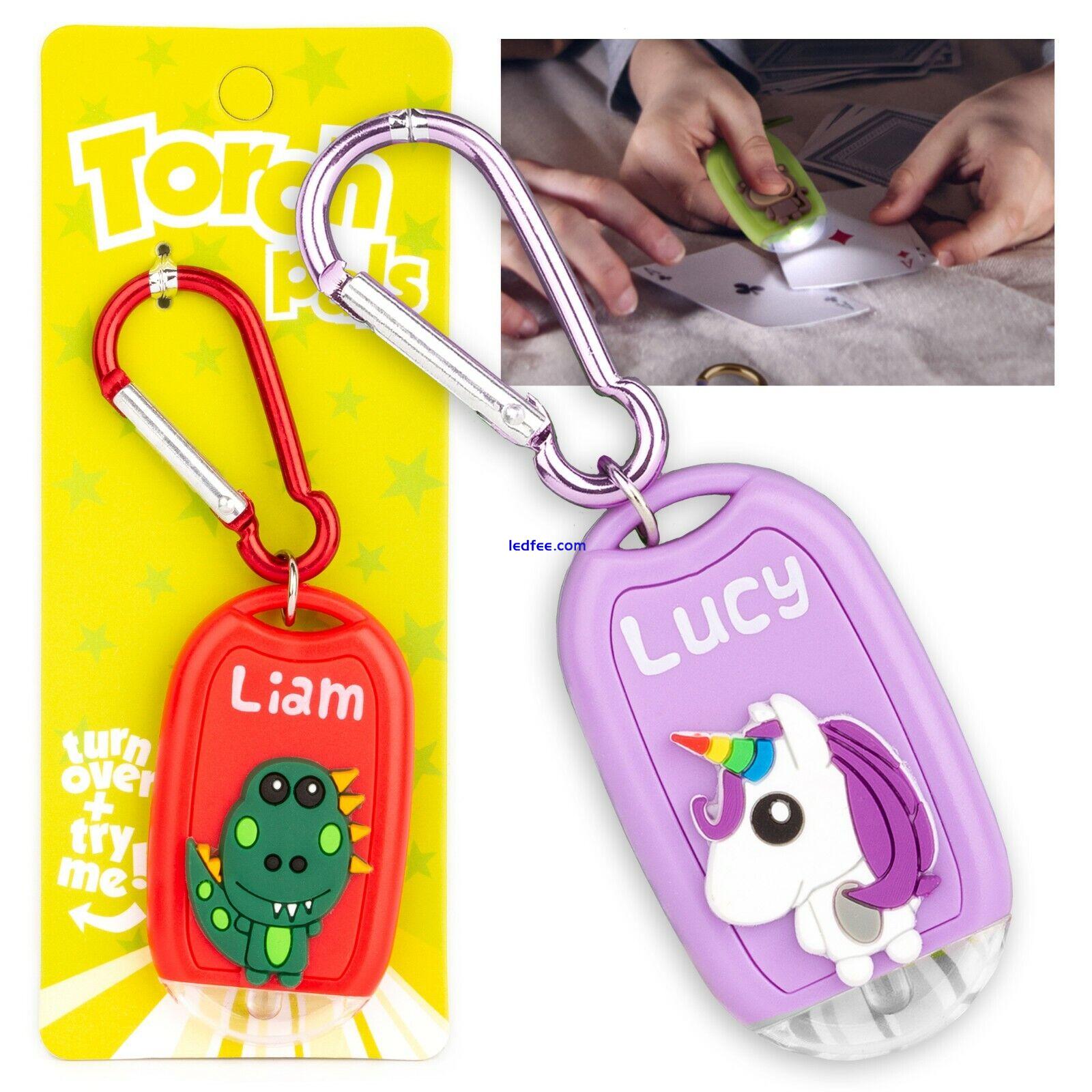 Kids Personalised Torch Novelty Mini LED Toy Light Carabiner Clip Names Animals 2 