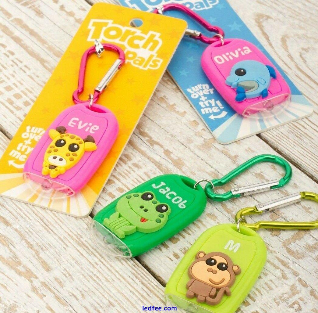 Kids Personalised Torch Novelty Mini LED Toy Light Carabiner Clip Names Animals 3 