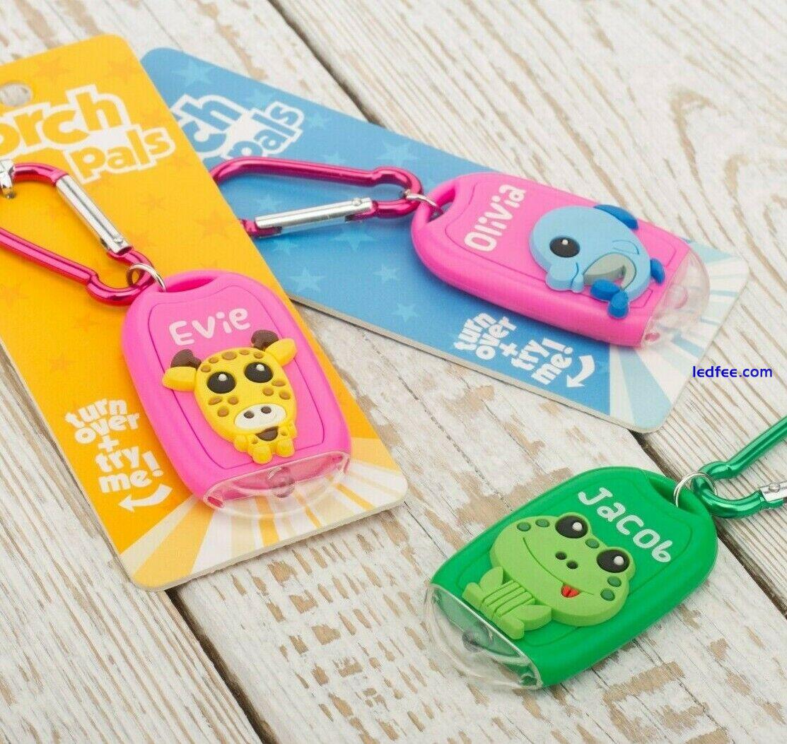 Kids Personalised Torch Novelty Mini LED Toy Light Carabiner Clip Names Animals 0 