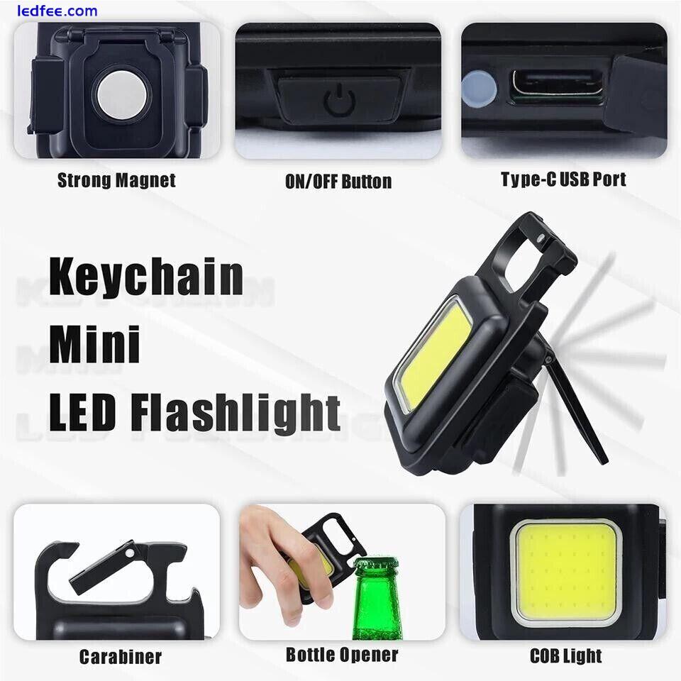 Mini Led Flashlight Portable Work Light Pocket USB Rechargeable Keychains Lamp 3 