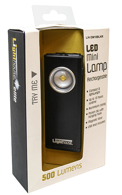 Lighthouse Rechargeable Mini Slimline 500 Lumens LED Torch/Lamp, L/HEM10BLKR 1 