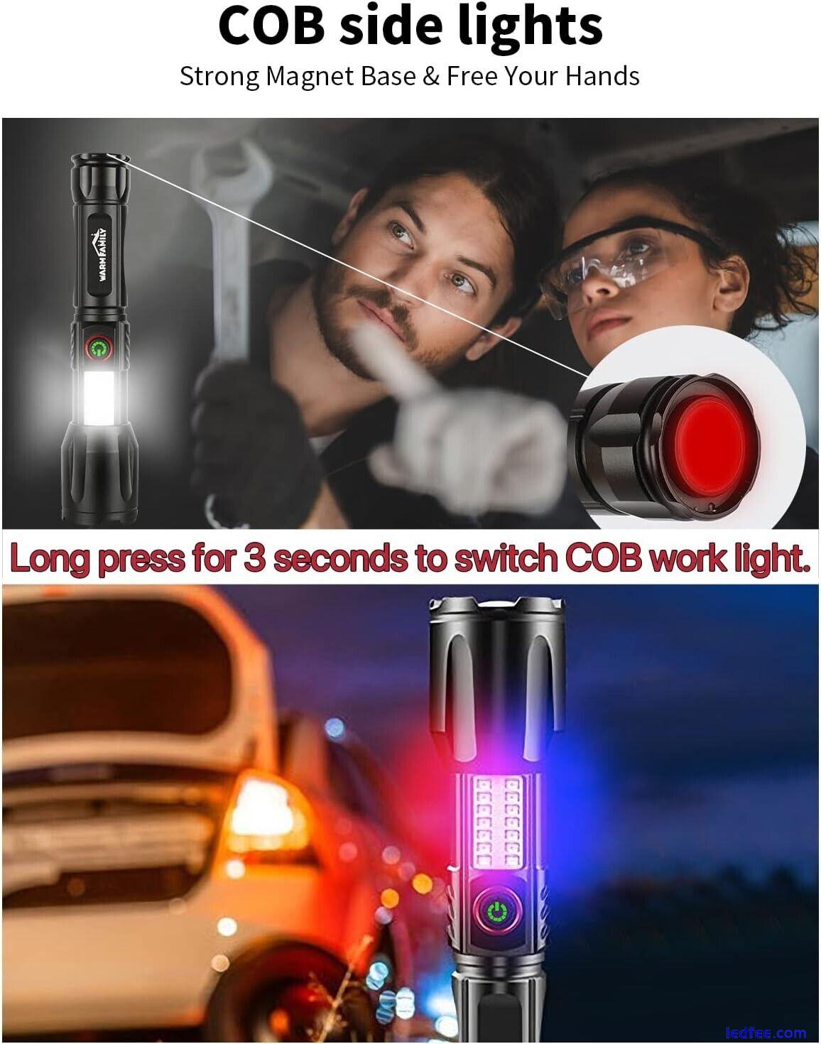 Led Torch 10000 Lumens Super Bright Zoomable Rechargeable 5 Modes Flashlight 3 
