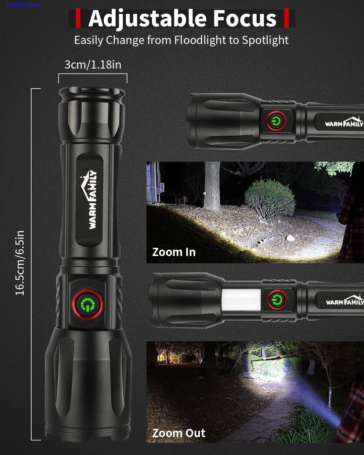 Led Torch 10000 Lumens Super Bright Zoomable Rechargeable 5 Modes Flashlight 2 