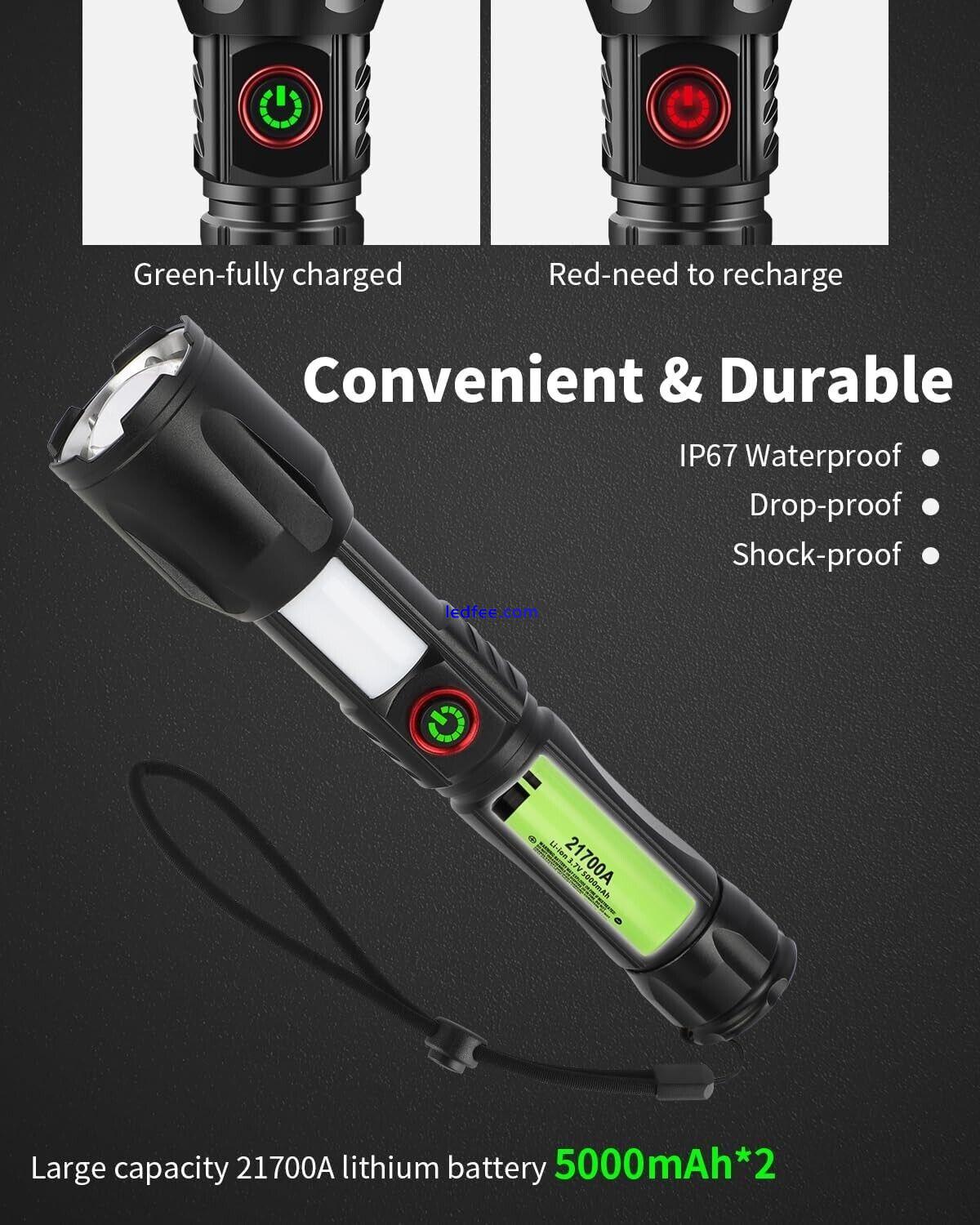 Led Torch 10000 Lumens Super Bright Zoomable Rechargeable 5 Modes Flashlight 4 