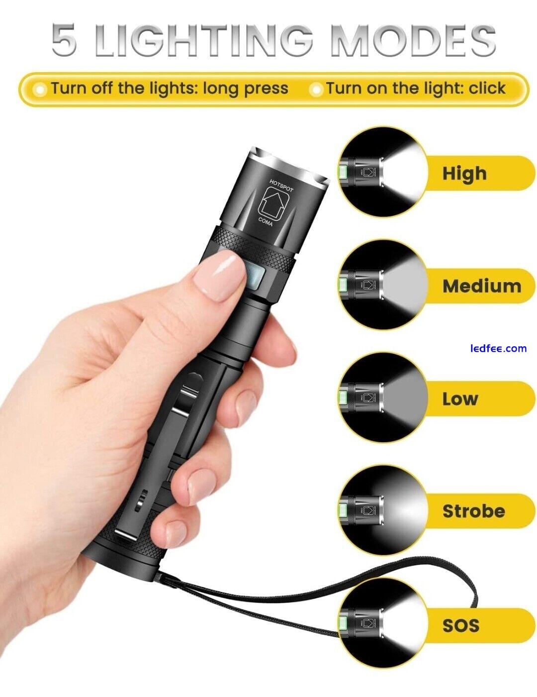 LED Torch 2000 Lumens Rechargeable Super Bright 5 Modes focus Waterproof Pocket 4 
